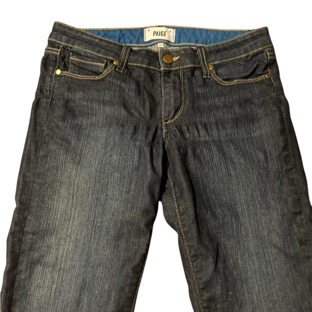 PAIGE Anthropologie Deep Dark Indigo Skyline Low Rise Bootcut Western Wide Jeans - Picture 7 of 15